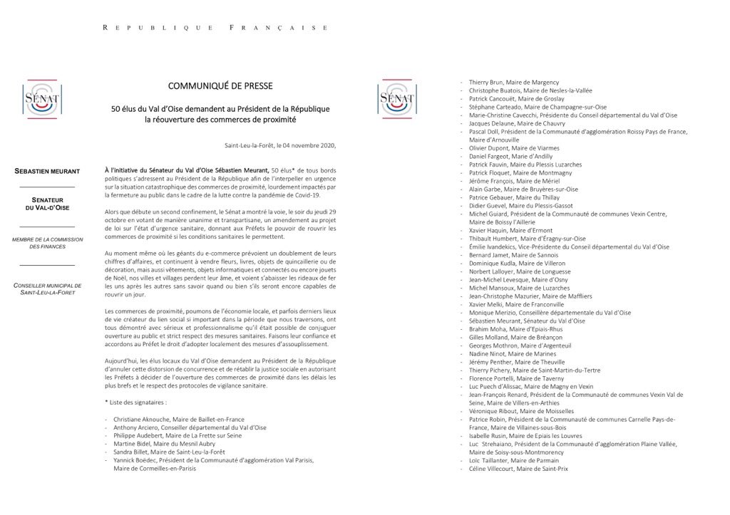 SmeurantL's tweet photo. Au @Senat pour défendre la liberté d’entreprendre et la survie tout simplement des petits commerces qui font la vitalité de nos villes et villages. Merci à tous les signataires élus du Val-d’Oise, pour tenter de faire triompher le bon sens sur des règles technocratiques absurdes. https://t.co/e8G7yMNAZV