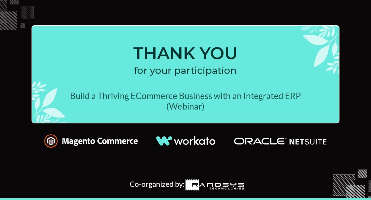 ranosys's tweet photo. What an insightful #webinar this has been!
We, at @ranosys , would like to thank our speakers for conducting an informative session about building a resillient #eCommerce business and attendees for their active participation!
#Ranosys #workatopartner #magentopartner #netsuite https://t.co/jH2l71HoYe