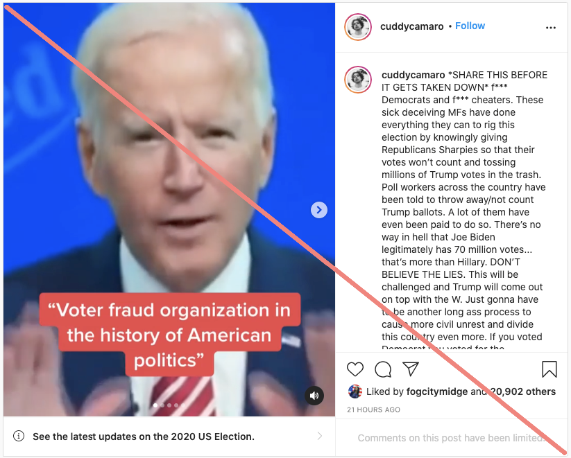 3. Ok, here's the dead with that "Biden admits to voter fraud" video going around, which Snopes debunked back in October (link:  https://www.snopes.com/fact-check/biden-admit-voter-fraud/)The video is from Biden's appearance on Pod Save America and was taken out of context -- Biden was talking about Trump. (1/2)