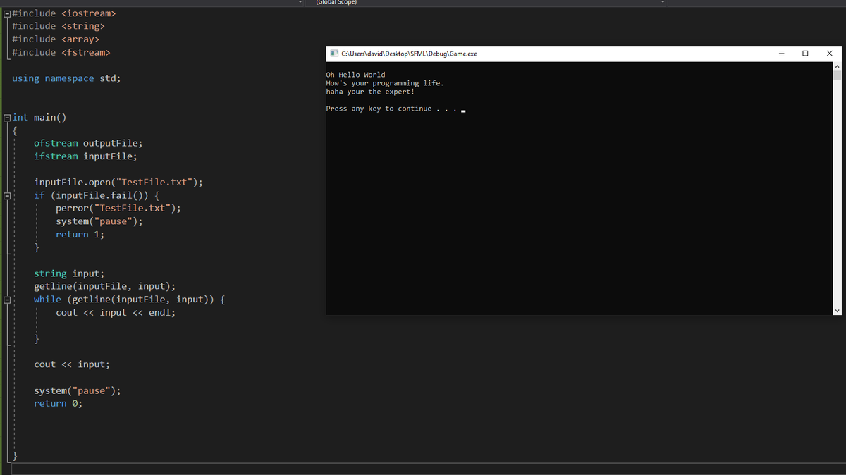 GameDevDavid319's tweet photo. Coding practice: was practicing writing up a file IO in visual studio as you can see i use two off the best things when creating text for programming Hello world and quotes from The Room.
#gamedev #gamedevelopment #programming #gamedevelopment #VisualStudio #IndieGameDev #FileIO https://t.co/UGi3q8m4wO