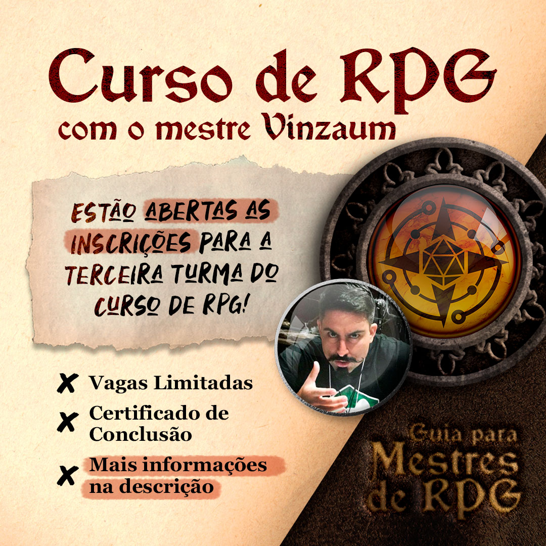 vinzaum's tweet photo. Abri inscrições para a terceira turma do meu curso para mestres de #rpg! Se você quiser conhecer um método estruturado e fácil para narrar RPG e te poupar anos de tentativa e erro, é só chegar mais! O curso é para qualquer nível de familiaridade com a função de mestre! https://t.co/Ou81MUoHOe