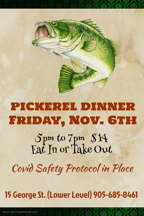 Join us November 6th for some #EatIn or #Takeaway #Pickerel 5:00~7:00. Doors open @ 1:00. Everyone welcome! #fishandchips #fishfry #OurHomeStC #StCatharines See you then! Screening and Tracing measures in place. #SupportYourLegion #SupportYourVets

Payment by debit now available!