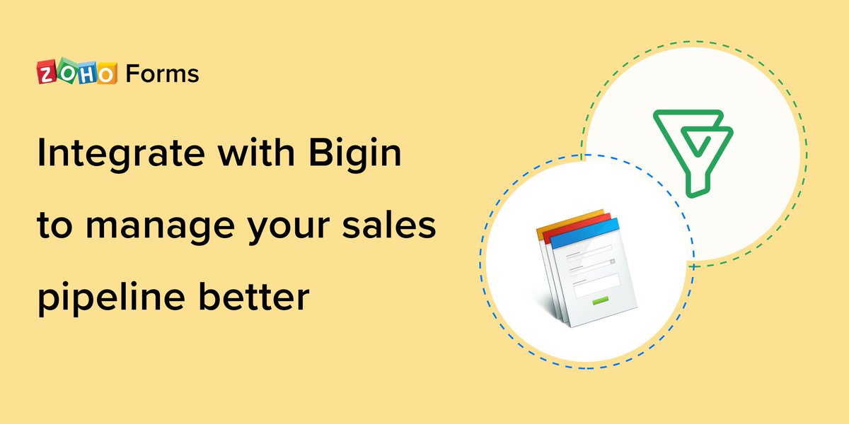 ZohoForms's tweet photo. Transfer your form leads to a pipeline-centric CRM, and engage better with your customers. Keep track of your interactions, manage your #salespipeline, and close deals faster by integrating Zoho Forms with Zoho Bigin.
#CRMForms
Read more: https://t.co/0ZGuG4GCY6 https://t.co/OJwLw3uSha