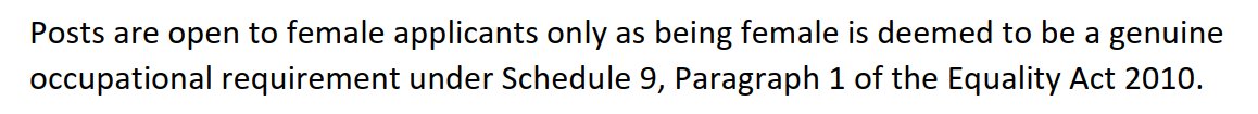 I note the job relies (rightly) on the single-sex exemption of Schedule 9, Paragraph 1 of the Equality Act 2010 that appointee be female. https://www.rasash.org.uk/admin/js/libs/tinymce/plugins/moxiemanager/data/files/ADMINF~2.PDF6/12