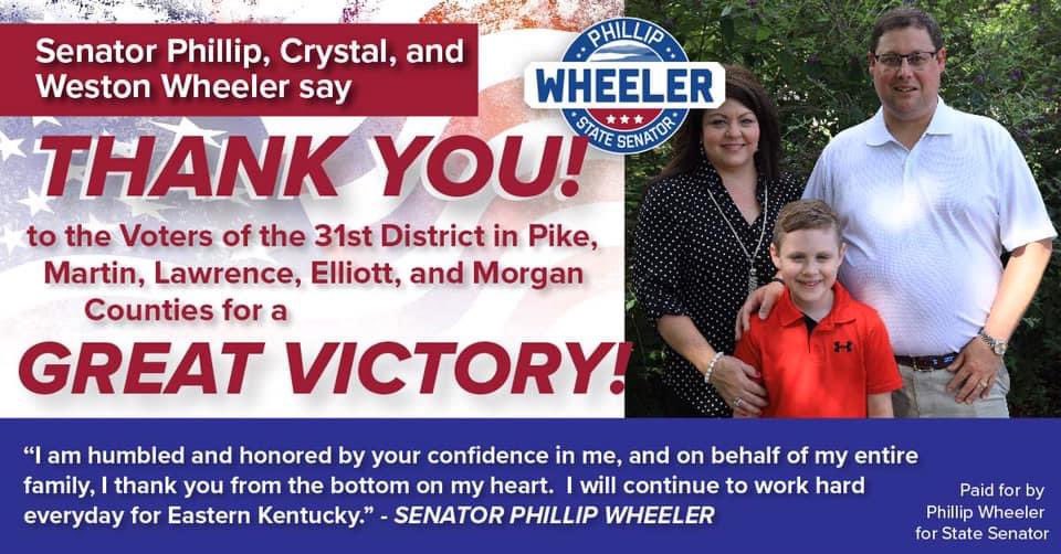 Wow...I am humbled, and I am honored by our overwhelming margin of victory in all five counties in the 31st District. I will keep fighting hard for Eastern Kentucky for the next four years! -Phillip