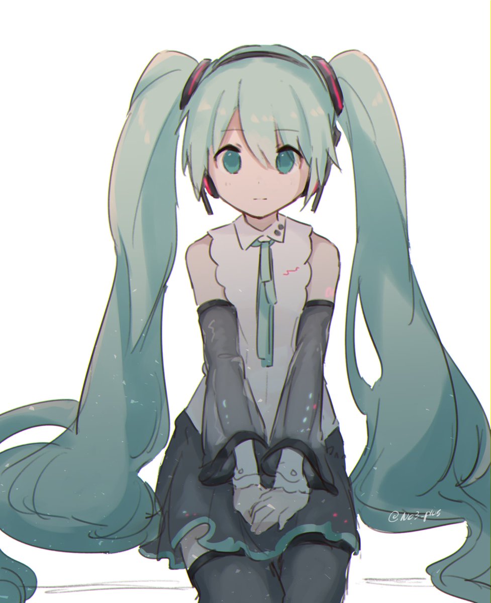 hatsune miku 1girl solo long hair see-through sleeves twintails very long hair shirt  illustration images