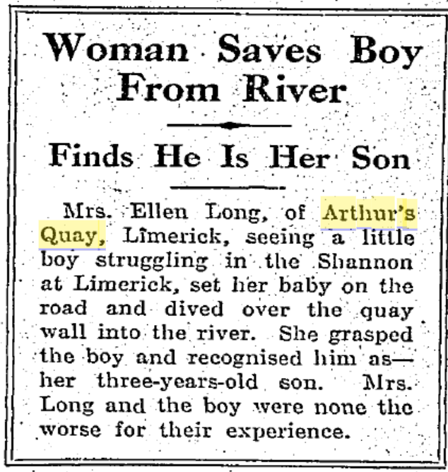 FearStairLmk's tweet photo. "Woman saves boy from river. Finds he is her son." Arthur's Quay. Irish Independent, 22 August 1936. https://t.co/qBQoscZU8y