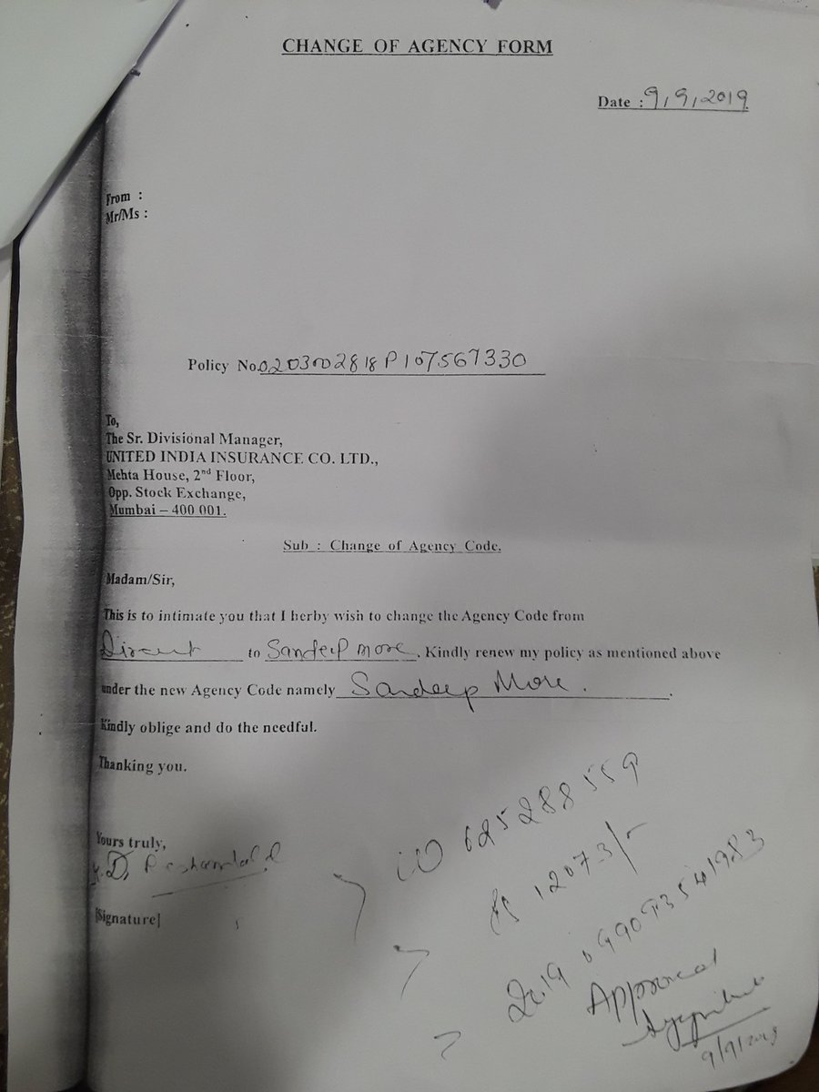 PayalReshamdala's tweet photo. Since many year's mediclaim policy at @UnitedIndiaInsu @UIIC_Ltd DO 3 mumbai without my consent unknown agent with my faulty signature earn brokerage.

Time to time draw attention by various letters - DO 3 Branch Manager, Grievance Manager, Vigilance officer No action till date https://t.co/ow9MrqPLzZ