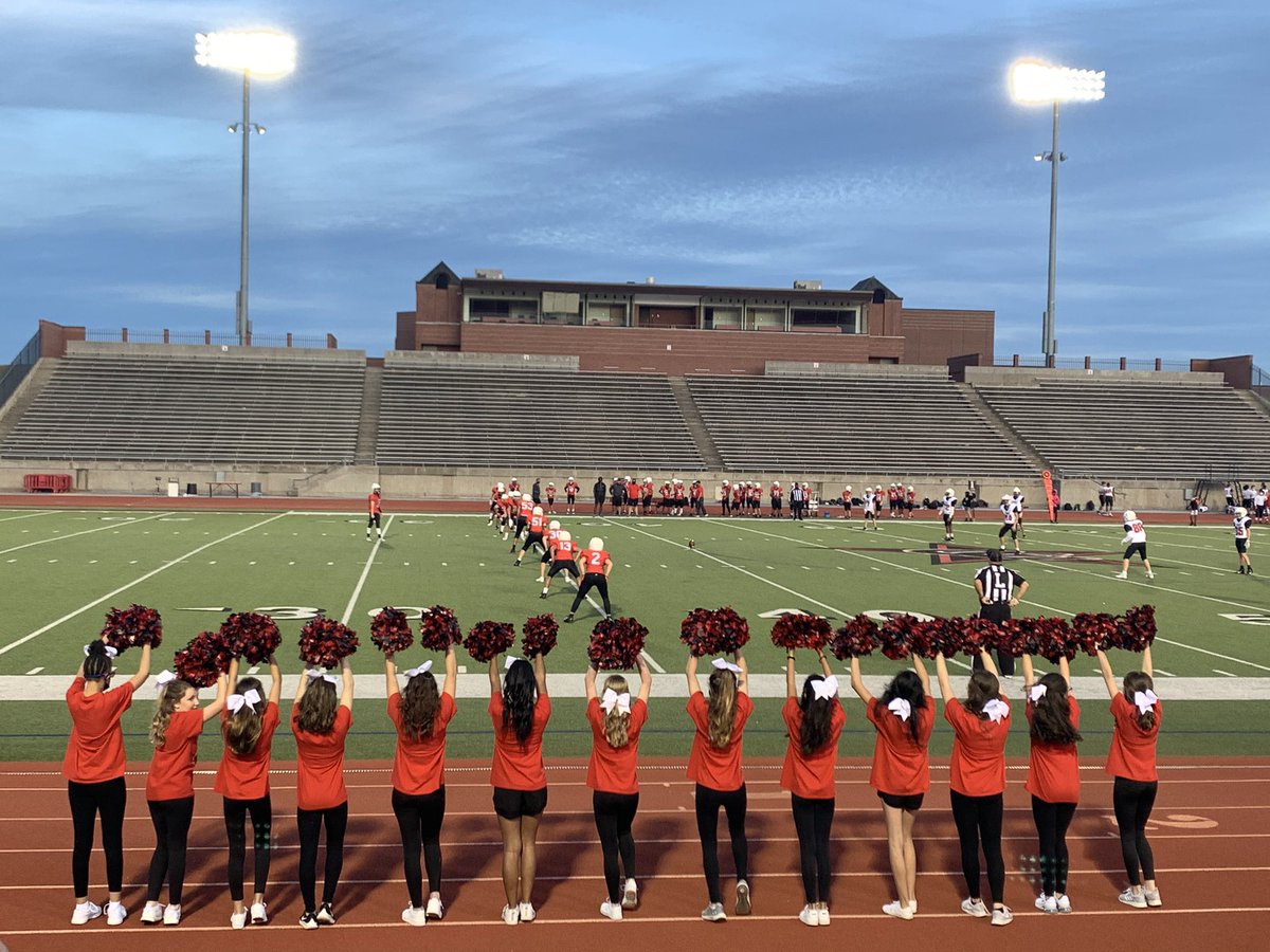 KariDollar's tweet photo. Perfect Fall evening to watch my 8th graders play their last MS football game. Cheering for all of them, especially #61 since he picked me to wear his jersey 🏈🐾❤️@CMSNorth #villagenorth #StrongerTogether https://t.co/BcRu2MPqnU