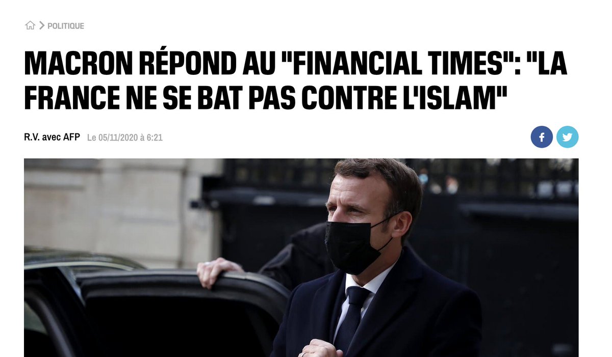 Et puis, il y a cette charge présidentielle contre un article publié dans le Financial Times. Macron en personne qui publie une tribune pour répondre à un papier d'opinion qui critiquait le traitement d'exception des musulmans par l'État français. Sauf que...devinez quoi ?