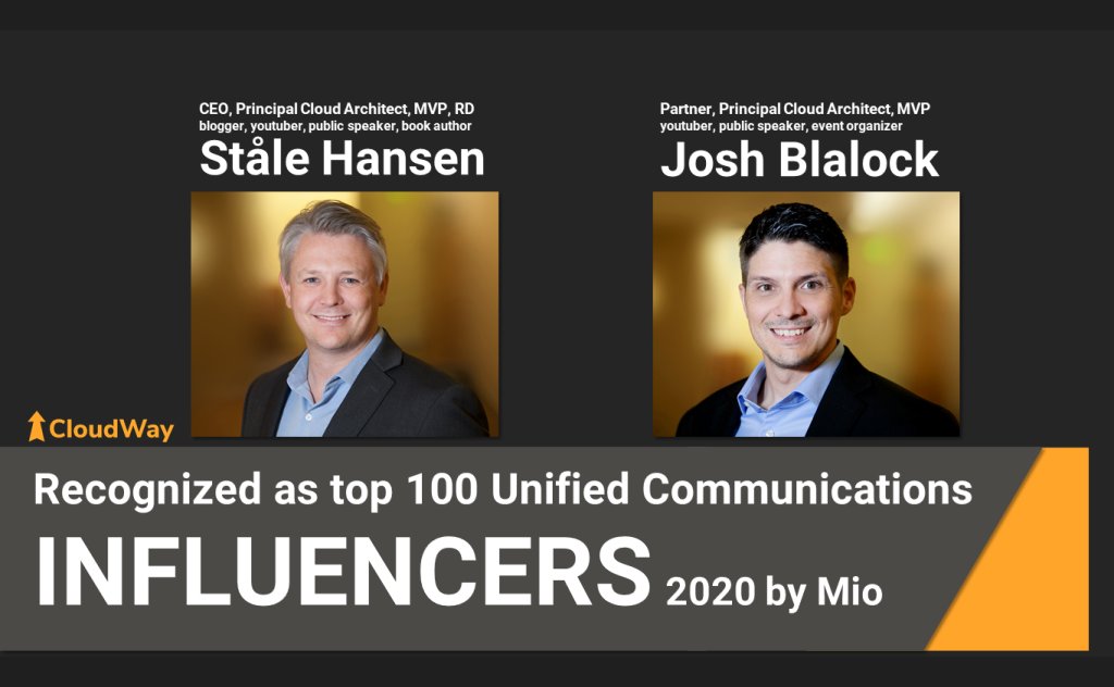 StaleHansen's tweet photo. Stoked to be recognized as one of top 100 UC influencers 2020 by @Mio for being a thought-leader on LinkedIn, Twitter and YouTube! #SooCool that we are two from #TeamCloudWay on the list! #MakingAnImpact #GoodTimes #ThoughtLeaders
https://t.co/nDMosAzpzC https://t.co/MupYl3y12S