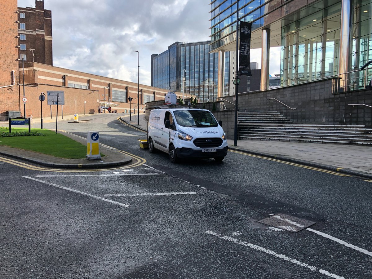 LandScopeUK's tweet photo. A shot of our mobile systems completing an integrated #topographical and #PAS128 #UtilityMapping survey in Leeds city centre 📷 find out more: https://t.co/RFuXV8Aj63 #Leica #Pegasus #P2U #MobileMapping #3DRadar #MobileGPR #GPR  #Engineering #Highways #Surveying #Data https://t.co/2Mv2j9SAyc