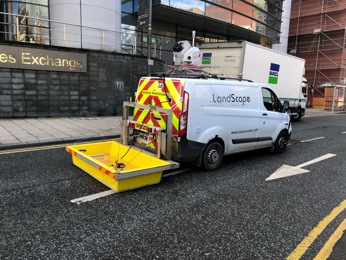 LandScopeUK's tweet photo. A shot of our mobile systems completing an integrated #topographical and #PAS128 #UtilityMapping survey in Leeds city centre 📷 find out more: https://t.co/RFuXV8Aj63 #Leica #Pegasus #P2U #MobileMapping #3DRadar #MobileGPR #GPR  #Engineering #Highways #Surveying #Data https://t.co/2Mv2j9SAyc