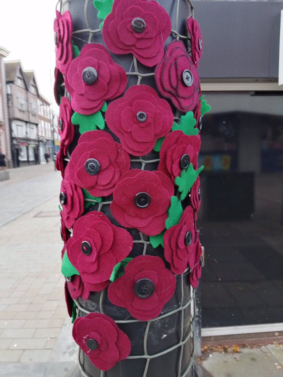 BromsSchool's tweet photo. Miss Diver, Mrs Gill and their ‘crafting for charity’ groups have made these felt poppies for the #Bromsgrove Royal British Legion ahead of #RemembranceDay. These have now been placed in locations around the High Street to join the other community made poppies. #BromsService https://t.co/JCjhgTgSNP