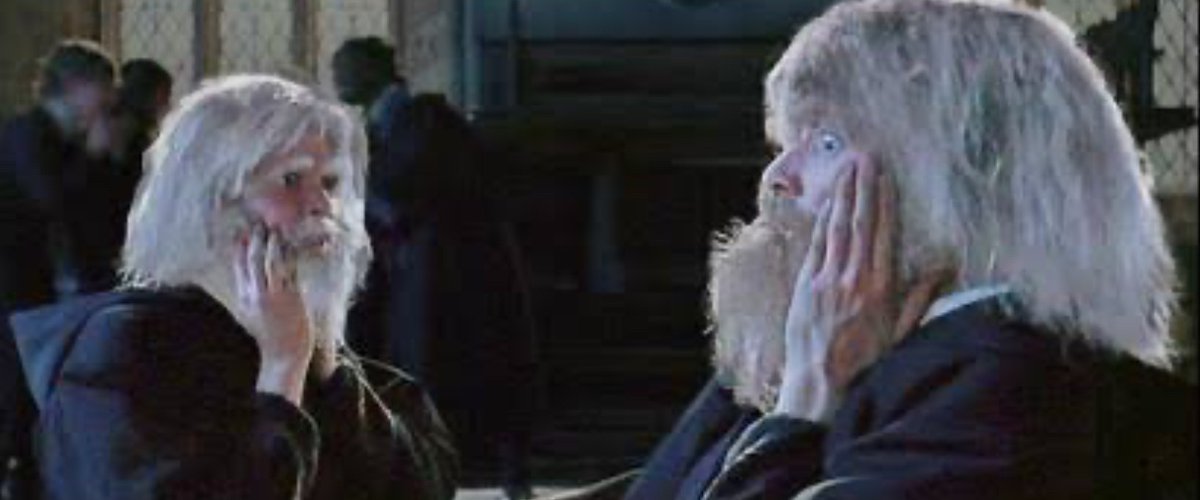 NetworkPotter's tweet photo. First and last time Fred And George could see their twin as an old man. https://t.co/mEPyp87mPR