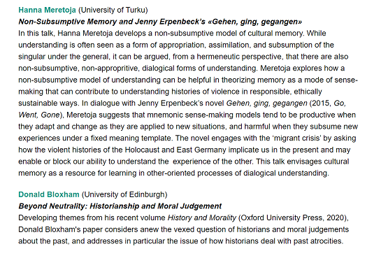 ILCS_SAS's tweet photo. We are delighted to have Max Silverman (Leeds), Hanna Meretoja (Turku), &amp; Donald Bloxham (Edinburgh) speak at the Cultural Memory Seminar on 18 November. Come &amp; join us!
Generously supported by @UCML &amp; @harirhul 
#MediatedMemoriesOfResponsibility

https://t.co/8cAvGN4YYN https://t.co/LWUCi0r3HP