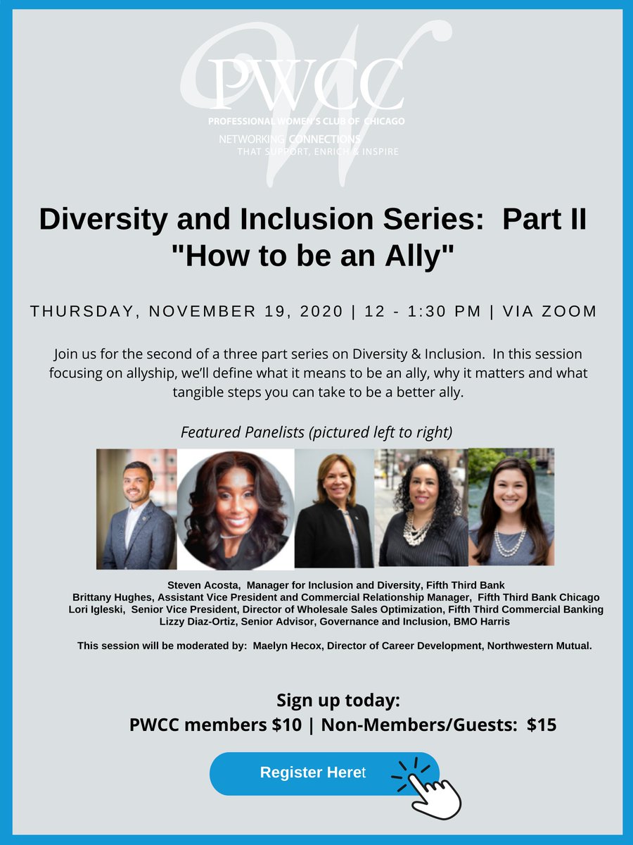 PWCChicago's tweet image. Just announced!

Join PWCC for the 2nd Part of our 3-part series on Diversity and Inclusion: "How to be an Ally"

Register here: lnkd.in/eeWieKj