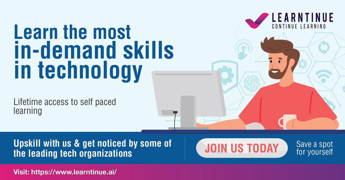 learntinue's tweet photo. Equip yourself with the most in-demand skills in technology &amp; get noticed by some of the leading organizations. Upskill with Learning. Register TODAY to start for a free trial: https://t.co/FXOzcVdNlw
#OnePlatform #OnlineLearningForAll #OnlineLearning #Upskill #GetNoticed https://t.co/0NnStXWMBu