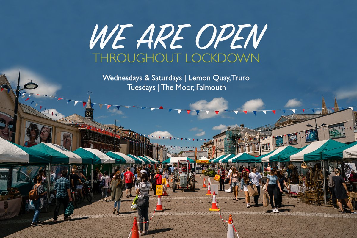 We are pleased to announce that our weekly outdoor markets in both Truro and Falmouth will remain open throughout this next lockdown! More info here - trurofarmers.co.uk/open-throughou… #supportlocal