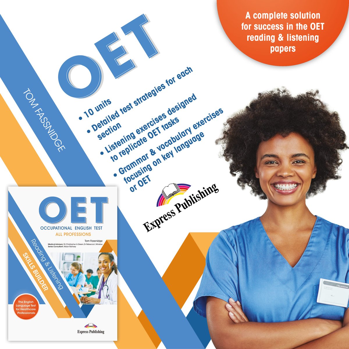 ExpressElt's tweet photo. 📢Hot off the press! OET Reading &amp; Listening Skills Builder by Tom Fassnidge.
OET #allprofessions #reading #listening #occupationalenglishtest
#expresspublishing https://t.co/55eU3SIrOx