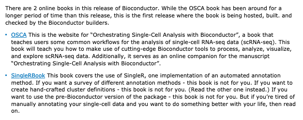 And online books now on the Bioconductor builders, both OSCA (too many authors to name!) and SingleR (Aaron Lun). These are excellent resources!