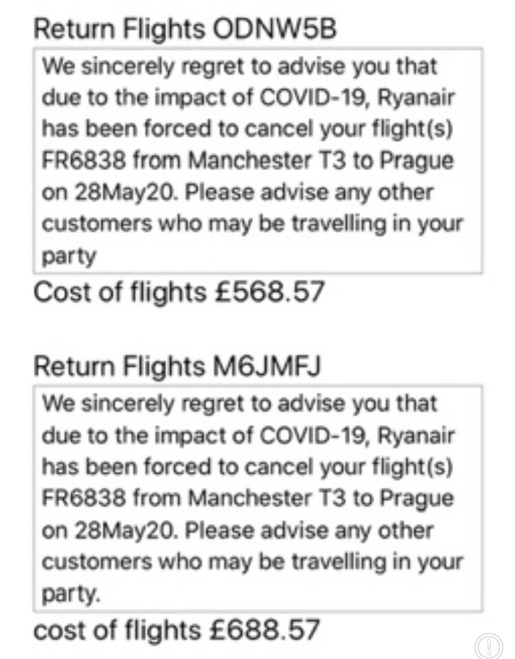 SimonDear2's tweet photo. @NikkiKendall3 Flights booked and paid for in Jan for football team of kids to travel to Prague in May ! No refunds. See emailed response from @Ryanair totally unacceptable !! @G_Eurosportring refunded us within weeks of the trip being cancelled. https://t.co/QWGPGYC1PO