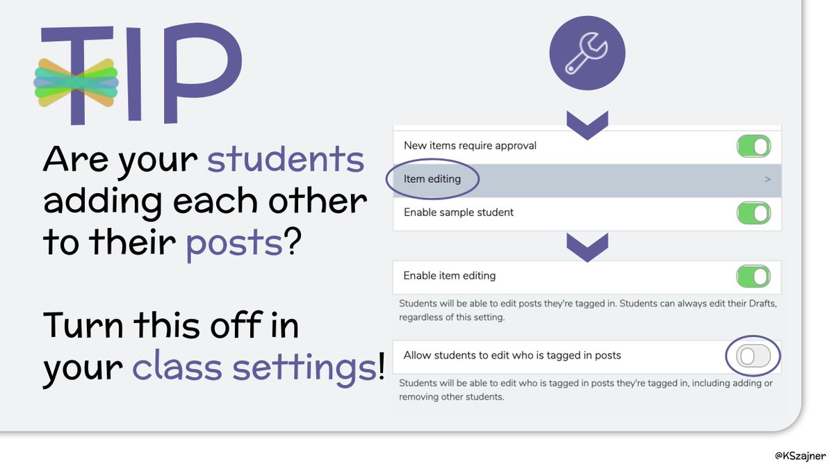 KSzajner's tweet photo. ❓Did you know you can turn off the ability for students to add each other to their posts in @Seesaw?

Follow these steps to turn that option off!

#distancelearning #remotelearning #seesawchat #seesawambassador https://t.co/NAkLqueLzk