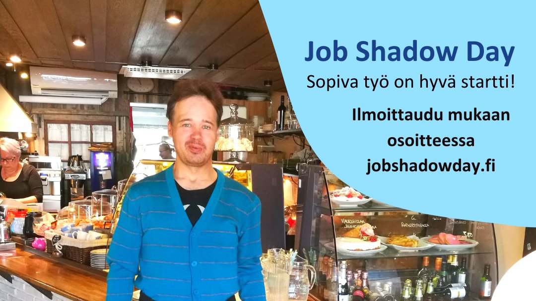 Sopiva #työ on hyvä startti! #Jobshadowday on päivä niille, joiden elämäntilanne, sairaus tai vamma vaikeuttavat työllistymistä. Työn seuraaja pääsee tutustumaan unelmatyöhönsä ja kokeilemaan, sopisiko se hänelle. Tule kuulolle 16.11. ja lue lisää: jobshadowday.fi