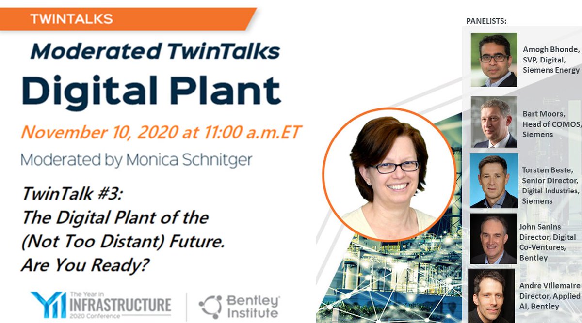On Tuesday, Nov 10, gain insights from Siemens and Bentley executives on the path to Industry 4.0 and digital twins. lnkd.in/gTU5UEe #digitaltwins #ai #YII2020