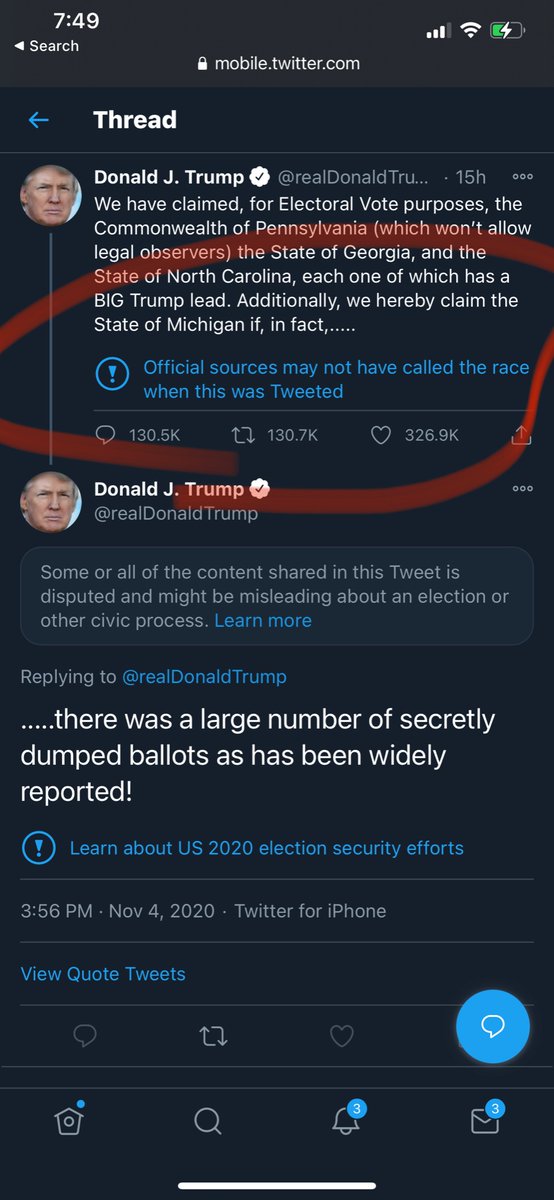 melsthornton's tweet photo. When did Twitter start adding disclaimers on @realDonaldTrump ? I wish Facebook would add some common sense warnings or disclaimers. All the votes will be counted and should be counted. #BidenHarris2020 https://t.co/N6ijWRqfeg