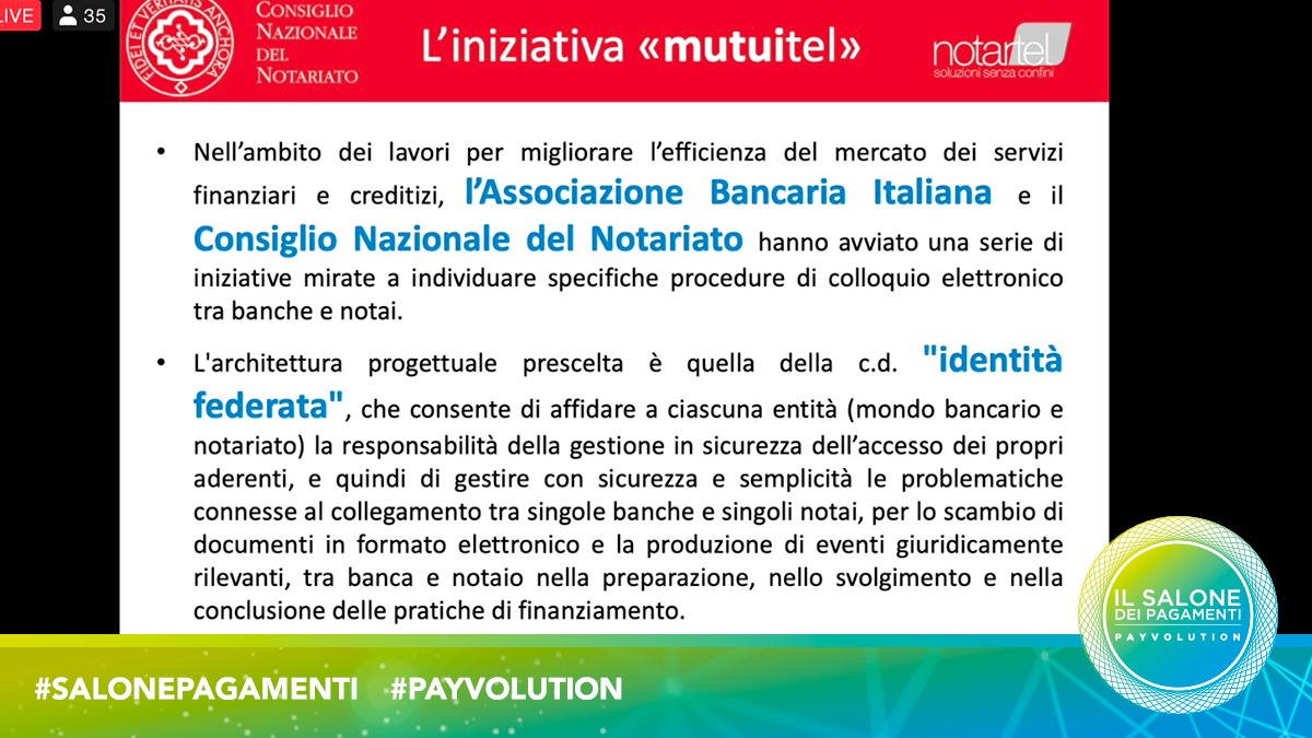 Payvolution's tweet photo. LA SPINTA DIGITALE DALLA PANDEMIA: LA TECNOLOGIA COME OPPORTUNITÀ PER LA CREAZIONE DI SERVIZI DIGITALI EVOLUTI.
Come la #digitalizzazione può ottimizzare la gestione del #mutuo, sia per la banca che per il notaio. Michele Gentilucci di #Notartel.
#salonepagamenti #payvolution https://t.co/fVFuU6mDHk