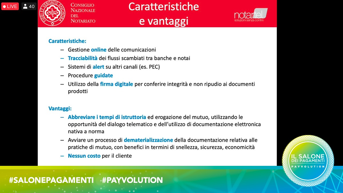 Payvolution's tweet photo. LA SPINTA DIGITALE DALLA PANDEMIA: LA TECNOLOGIA COME OPPORTUNITÀ PER LA CREAZIONE DI SERVIZI DIGITALI EVOLUTI.
Come la #digitalizzazione può ottimizzare la gestione del #mutuo, sia per la banca che per il notaio. Michele Gentilucci di #Notartel.
#salonepagamenti #payvolution https://t.co/fVFuU6mDHk