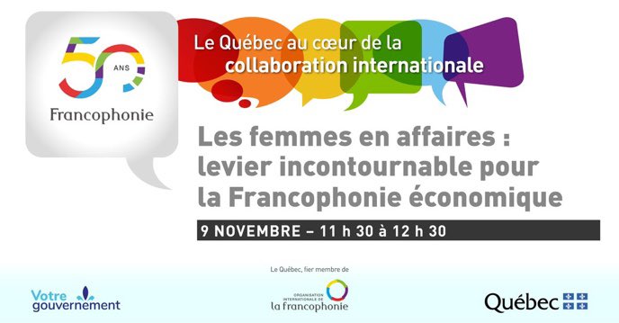Quebec_Franco's tweet photo. La participation des femmes est essentielle à la relance économique, solidaire et écologique 🌍

Joignez-vous au panel « Les femmes en affaires : levier incontournable pour la Francophonie économique » avec @NadineGirault &amp; @mboisvert_dg le 9 novembre

➡️ https://t.co/43cUaHePJ3 https://t.co/J0WMJBBWev