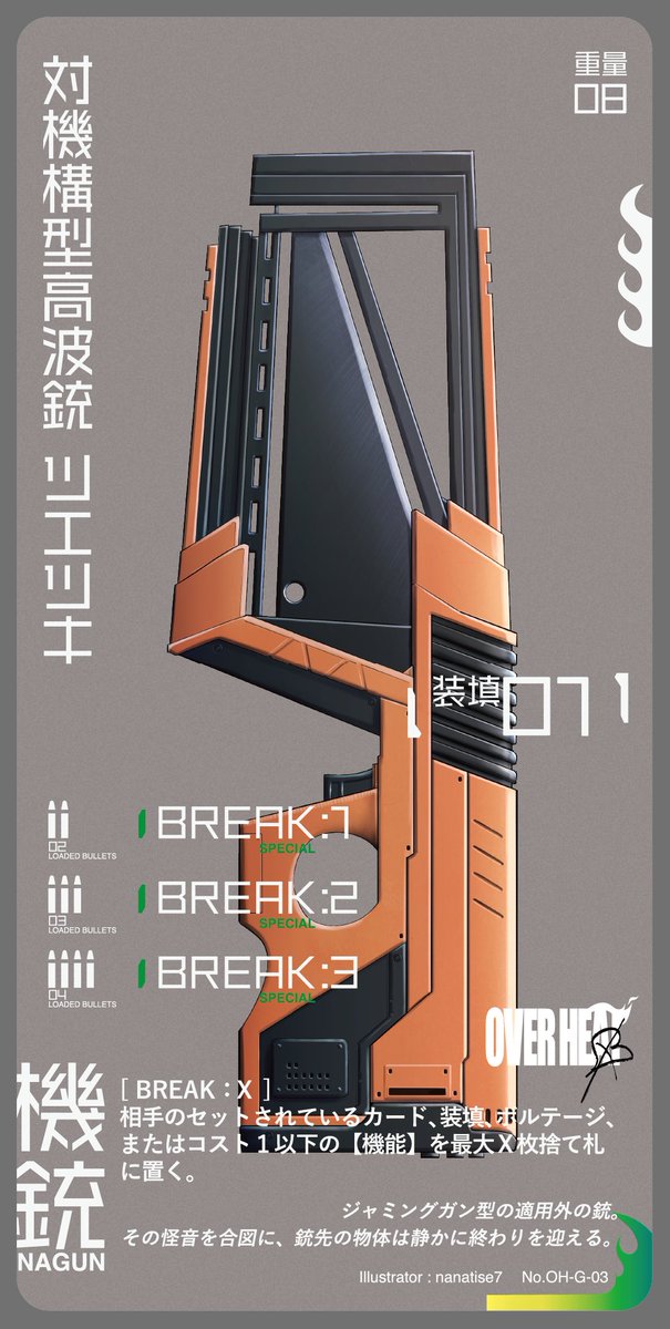 Keepdry ガンナガン Overheat のカード紹介最終回は 対機構型高波銃 ツエツキ 固有能力 Break は対戦相手の動きを妨害し 戦闘を優位に進めることができます ダメージはないからと油断していると 痛い目にあうかもしれませんよ ゲムマ