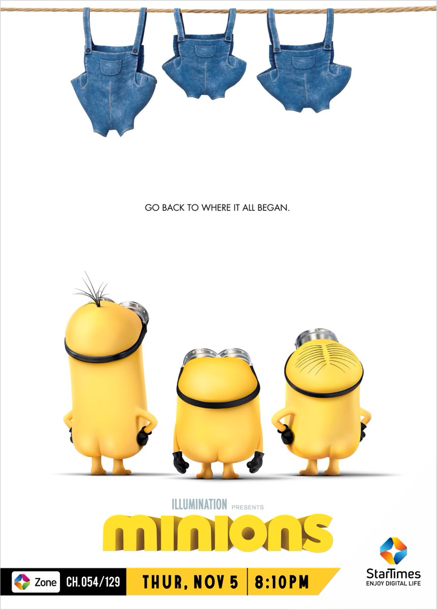 StarTimes_Ng's tweet photo. Minions Kevin, Stuart and Bob decide to find a new master. They embark on a global trip and meet Scarlett Overkill, a female super-villain who recruits them and hatches a plan to take over the world.
Don't miss "Minions" showing tonight @ 8:10pm on #STZone https://t.co/JXN5gjJ85i