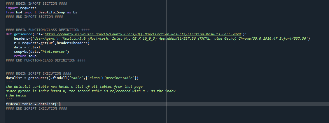 4 - I then wrote a quick script to gather that data, here is an example of what the data gathering portion of this process looked like.