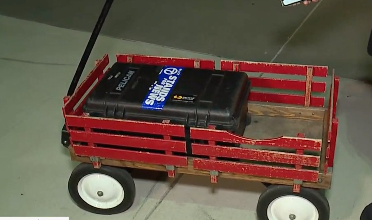 RudyHarperNews's tweet photo. An actual photo of the wagon and box that carries a device that allows us to go live. 

It’s not ballots. #wagongate https://t.co/SCAvr5FUdB