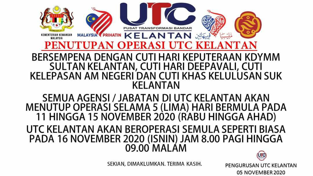 تويتر I Am Ropie Blade على تويتر Makluman Penutupan Operasi Utc Kelantan Selama Lima 5 Hari Sempena Dengan Cuti Hari Keputeraan Kdymm Sultan Kelantan Cuti Khas Kelulusan Suk Kelantan Cuti Hari