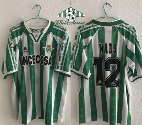 betiscoleccion's tweet photo. Titular Temporada 1996-1997. Albert Nadj. Publicidad utilizada únicamente en el primer partido de Liga VS Athletic de Bilbao el 1 de Septiembre de 1996 en el Benito Villamarín. #INCECOSA @KappaSport_ES @RealBetis https://t.co/uYP668Q8hs
