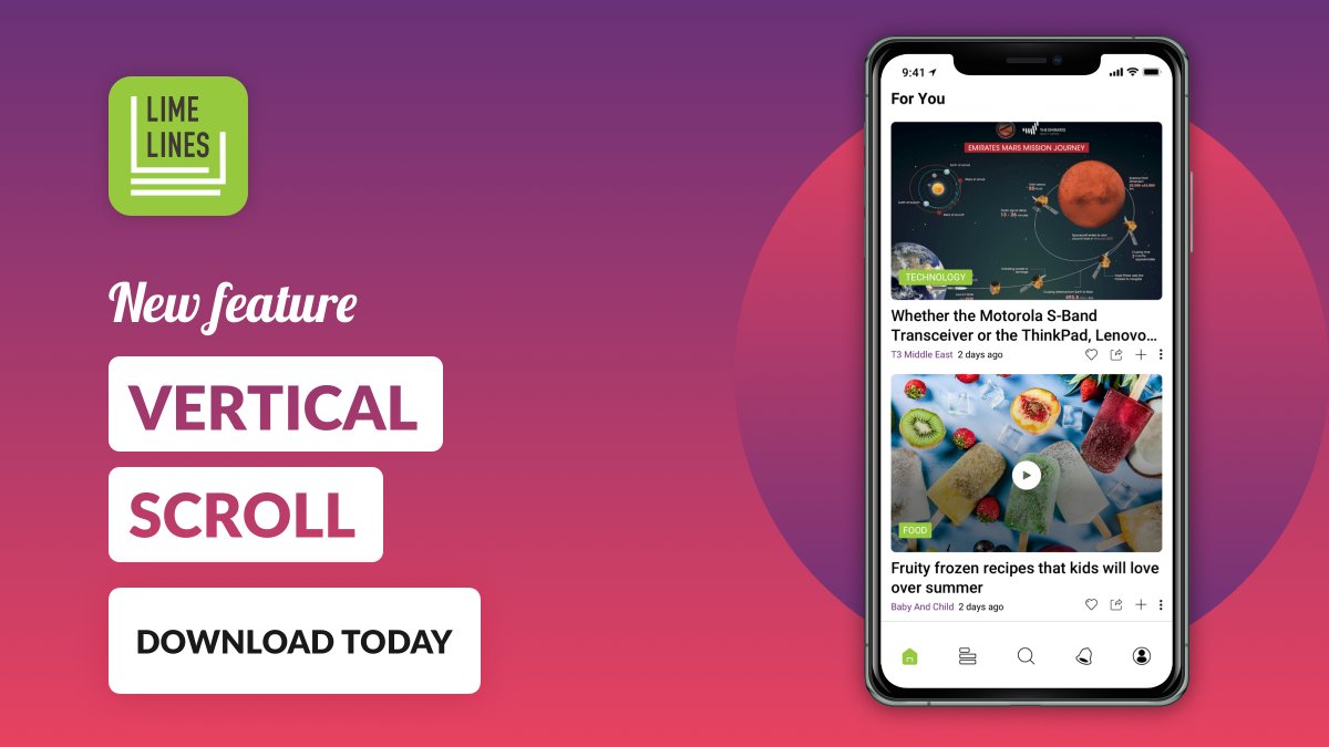 LimelinesMENA's tweet photo. You asked and we listened! Your favorite app has a totally revamped look with brand new vertical scrolling for a sleeker reading journey.
https://t.co/bEv4KXT8BV
#limelines #newfeatures #Vertical #MENA https://t.co/5QZRmRUtGA