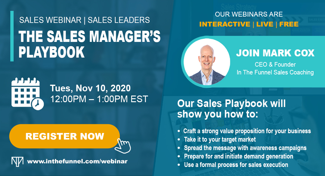 MarkCoxSales's tweet photo. [NEW WEBINAR] The Sales Manager's Playbook

Join our free #webinar on Nov. 10 at 12pm EST! We will share our sales playbook and walk your through this process of building the best sales plan you have had in years.

Click here to sign up (free): https://t.co/iPT2GN1Ncu

#b2bsales https://t.co/Mb2etpu8Mk