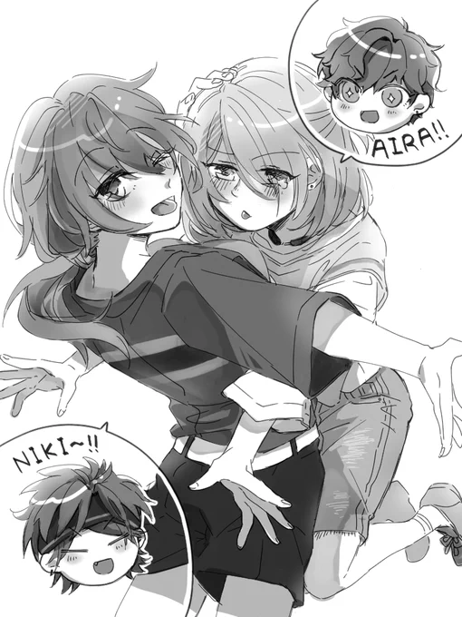 枠で削れちゃったので元の絵あげとくね
燐ニキ♀+ひいあい♀ 