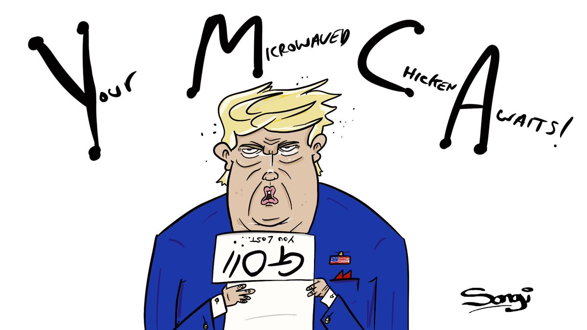 Songicartoons's tweet photo. Making America wait again... #DrawDonaldTrump @MartinRowson https://t.co/MsBjK9mwQz