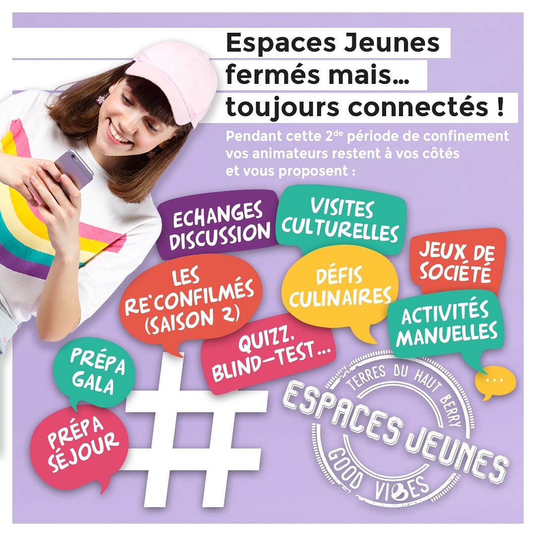 EspaceJeunesTHB's tweet photo. Vos espaces jeunes sont fermés mais vos animateurs restent branchés et vous préparent un programme de confinement connectés
#espacesjeunesthb
#ConfinementActe2
#Confinemémaisconnecté https://t.co/4huzlBNUeV