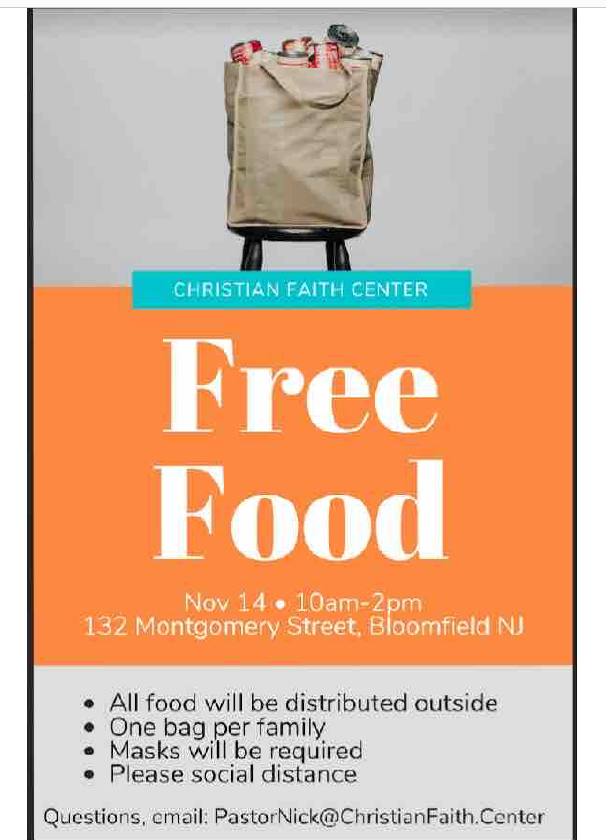 N2NNetworkNJ's tweet photo. Food distribution Nov 14th at 132 Montgomery st from 10am-2pm #Foodpantry #BloomfieldNJ https://t.co/5rLyzOtYus