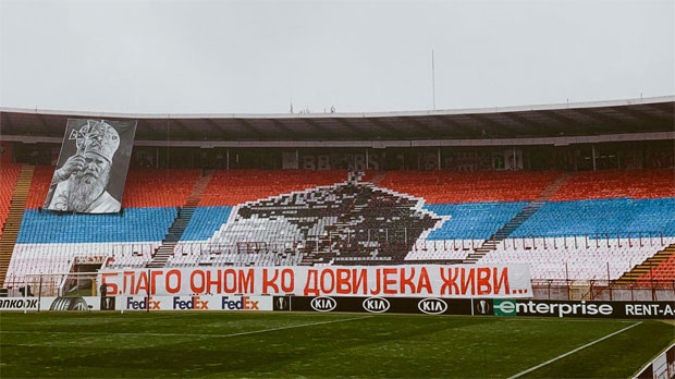 .<a href="/crvenazvezdafk/">FK Crvena zvezda</a> protiv Genta sa koreografijom posvećenom mitropolitu Amfilohiju >> rts.rs/page/sport/ci/… #rtsvesti #fkcz #UEL
