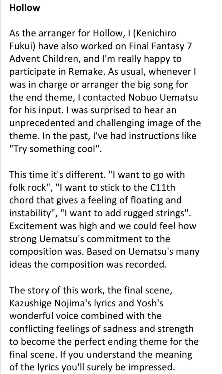Hollow: the final scene, conflicting feelings of sadness and strength.Because, y'kno, its about how he lost his best friend, his home and himself and now he's gonna journey forward despite being broken and hollow.