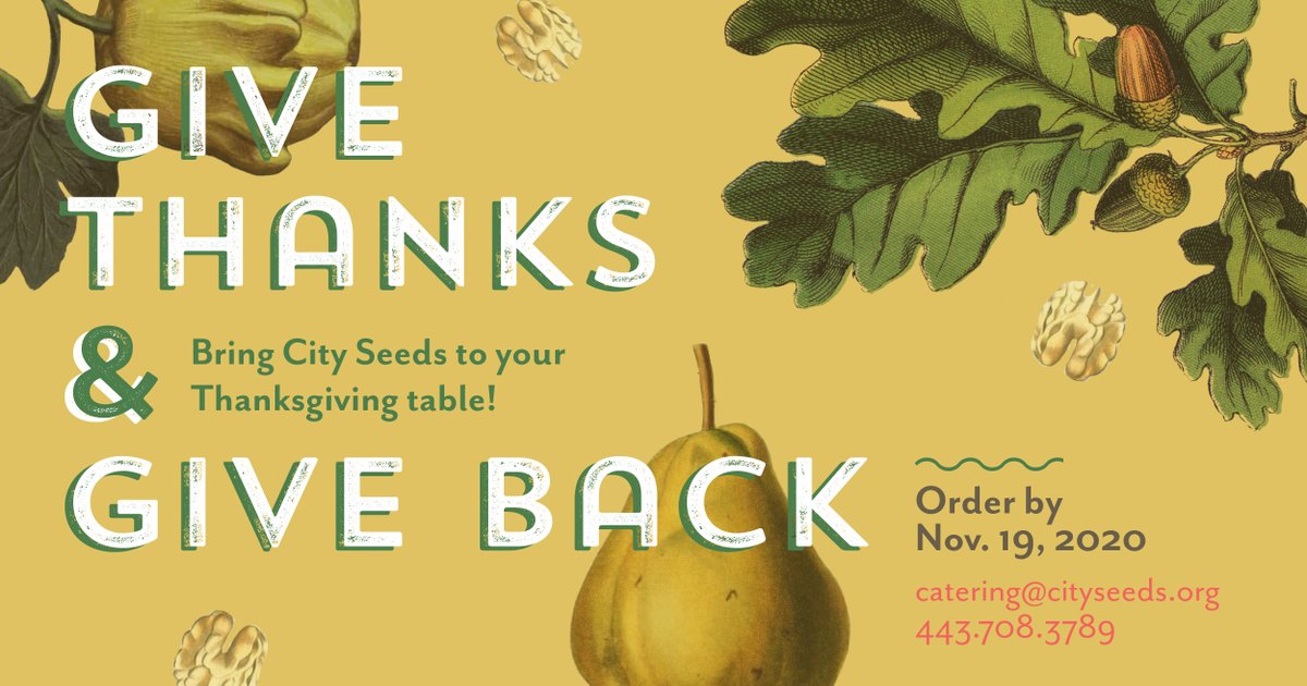 Make it a no-fuss feast this Thanksgiving with City Seeds' Thanksgiving Dinner Box!
All your favorite, delicious #Thanksgiving classics prepared with love and ready to serve. View menu at bit.ly/cityseeds-than… &amp; ORDER BY Nov. 19th, 2020: catering@cityseeds.org  |  443.708.3789