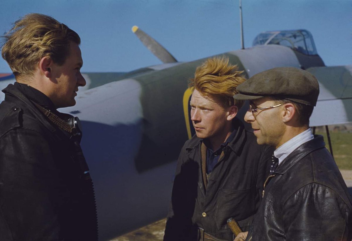5 and final/And here is test pilot John de Havilland talking to a couple of test fitters after a Mosquito test flight in 1943. Great stuff.