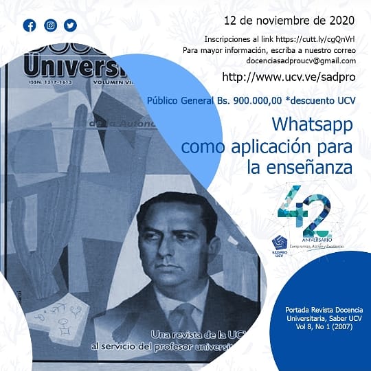 UCVSadpro's tweet photo. Oferta Académica mes aniversario de #SADPRO #UCV #Noviembre2020 Oferta Académica #42Aniversario. Taller #12Nov. Inversión Bs. 900.000,00
Para formalizar su inscripción, ingrese al link: https://t.co/jrKeJsZ6lK
Información adicional al correo docenciasadproucv@gmail.com https://t.co/7Bq5WqYs5u